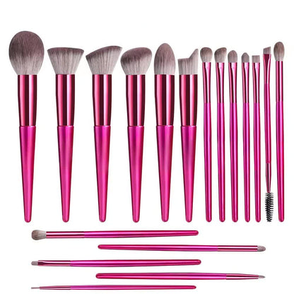 Pink 18-Piece Makeup Brush Set - Professional Synthetic Fiber Brushes with Wooden Handles for Flawless Beauty