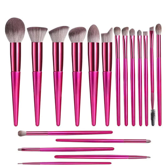 Pink 18-Piece Makeup Brush Set - Professional Synthetic Fiber Brushes with Wooden Handles for Flawless Beauty