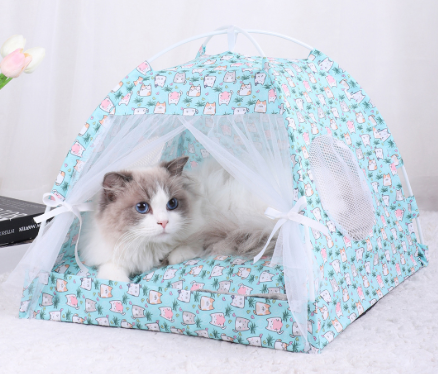 L 50*50CM 15 Catties Within The Pet Blue Cat Cooling Summer Pet Tent - Portable Foldable Breathable Outdoor Cat House Shelter