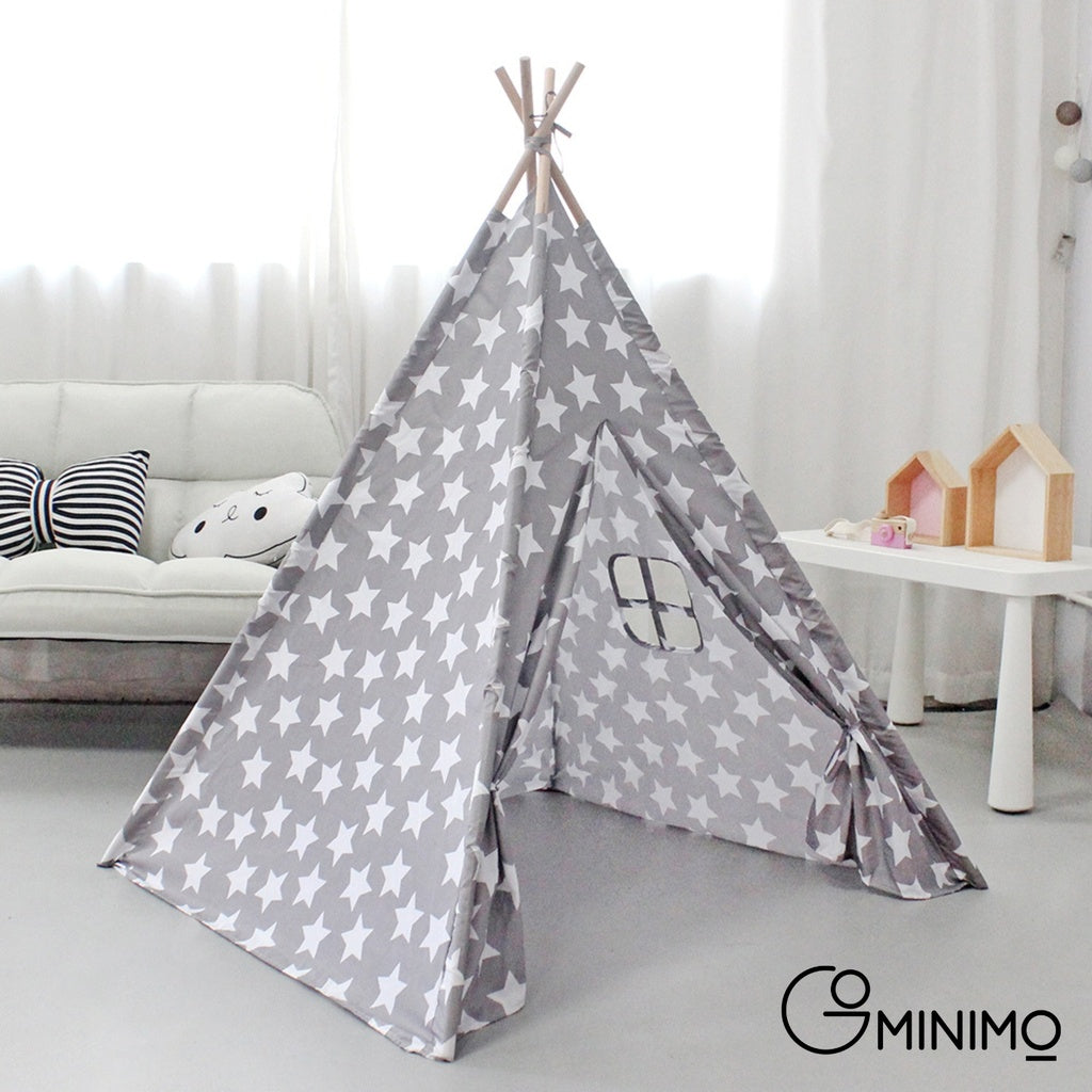 GOMINIMO Kids Teepee Tent with Side Window and Carry Case - Grey Star