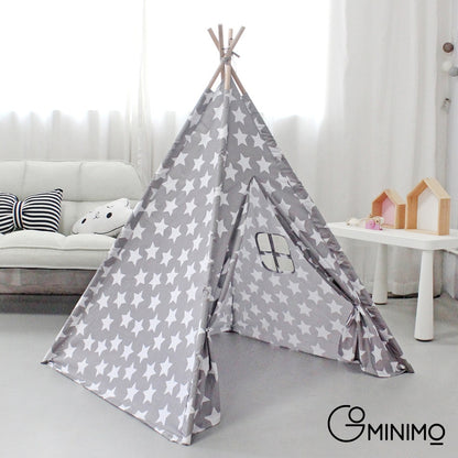 GOMINIMO Kids Teepee Tent with Side Window and Carry Case - Grey Star