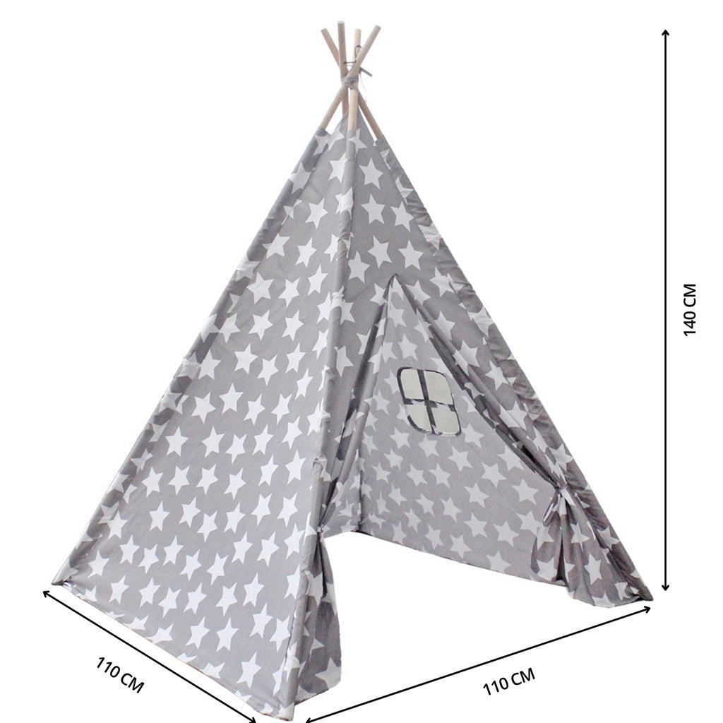 GOMINIMO Kids Teepee Tent with Side Window and Carry Case - Grey Star