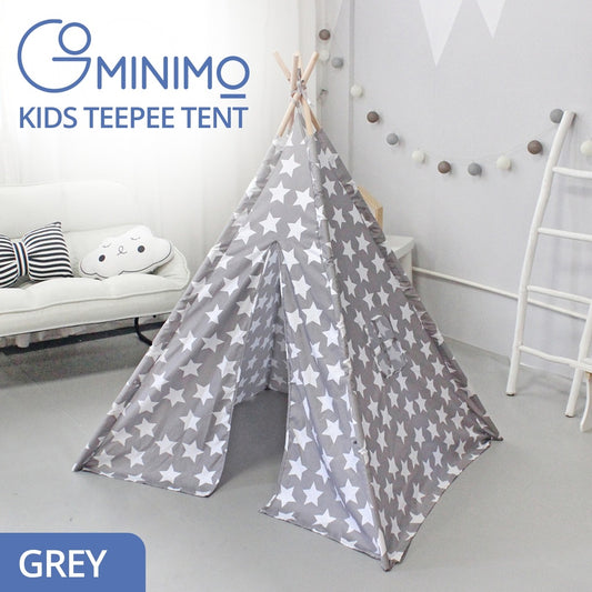 GOMINIMO Kids Teepee Tent with Side Window and Carry Case - Grey Star