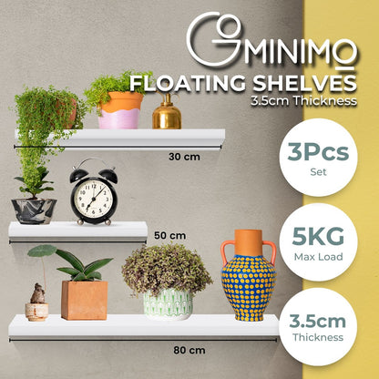 EKKIO Floating Shelf Set of 3 White