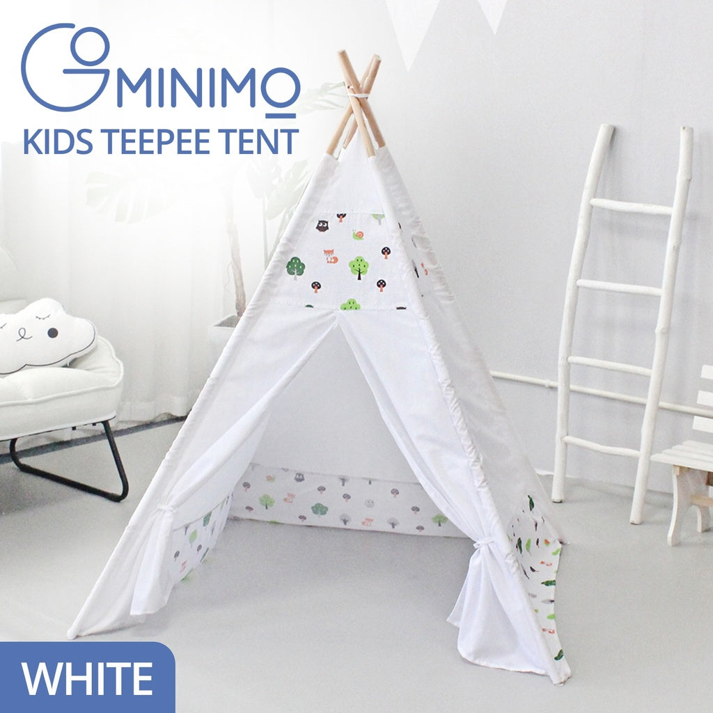 GOMINIMO Kids Teepee Tent with Side Window and Carry Case - White Forest