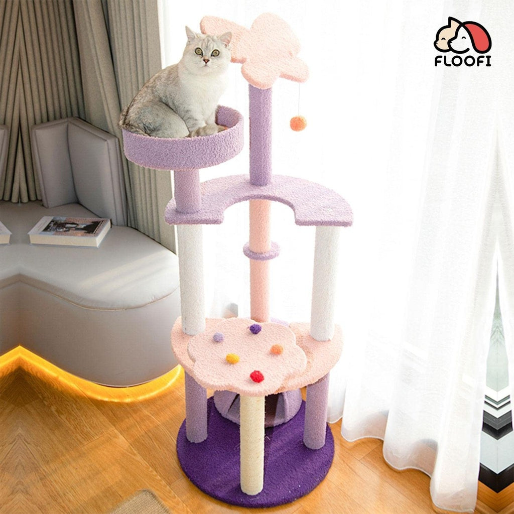 Floofi 160cm Butterfly Plush Cat Condo Cat Tree Pink Purple