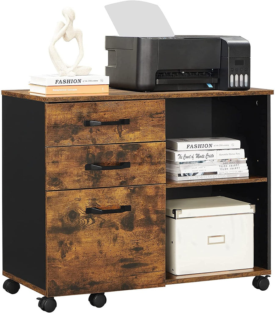 VASAGLE 3 Drawer File Cabinet with Open Compartments