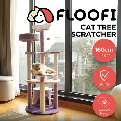 Floofi 160cm Butterfly Plush Cat Condo Cat Tree Pink Purple