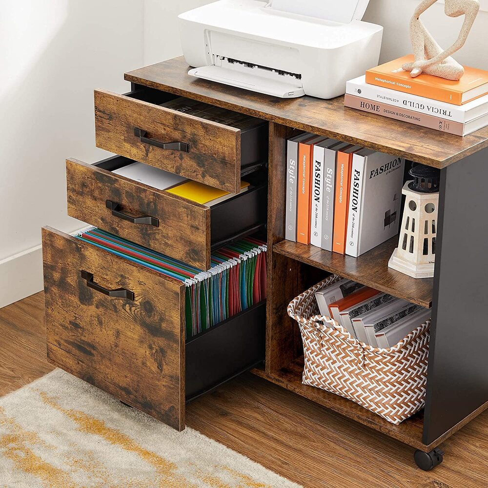 VASAGLE 3 Drawer File Cabinet with Open Compartments