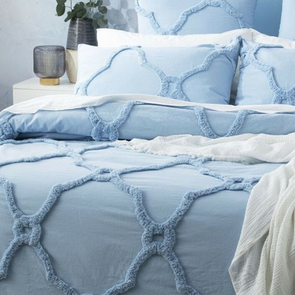 Moroccan 100% Cotton Chenille Vintage Washed Tufted Sky Quilt Cover Set by Renee Taylor